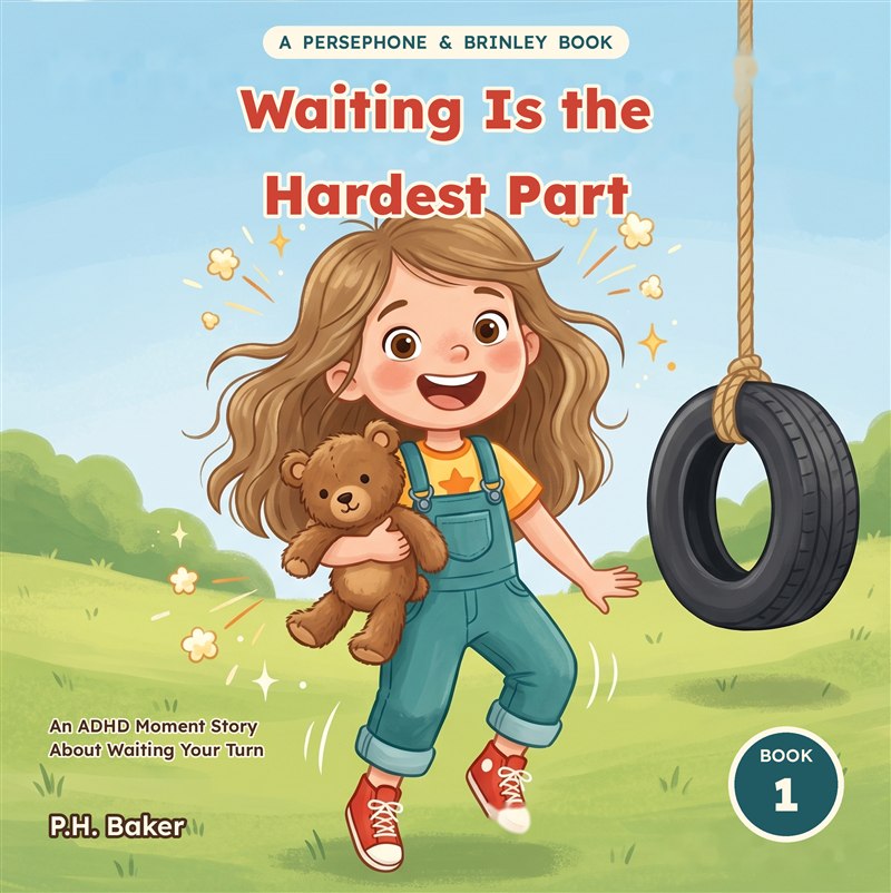 Cover of Waiting Is the Hardest Part — Persephone hugging Brinley beside a tire swing.